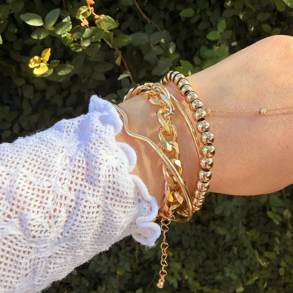 Four 4 Bracelets Set Gold